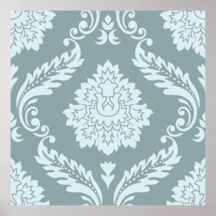 Rococo Damask Stort Mönster Andegg Blå+Turkos Poster