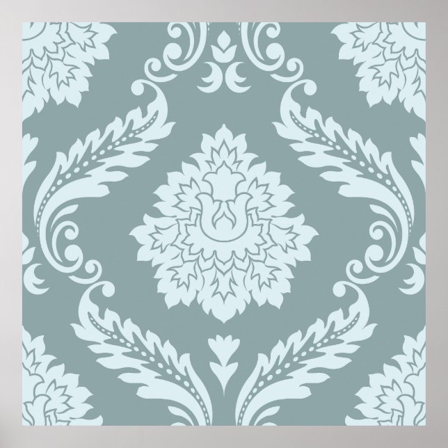 Rococo Damask Stort Mönster Andegg Blå+Turkos Poster (Framsidan)