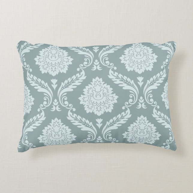 Rococo Damask Stort Mönster Anka Ägg Blå+Turkos Prydnadskudde (Framsidan)
