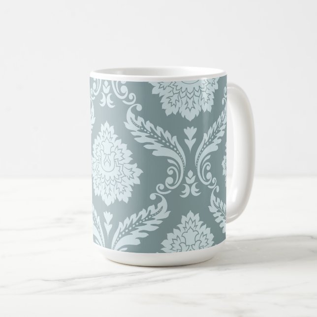 Rococo Damask Stort Mönster Ankan Äggblå+Turkos Kaffemugg (Framsida höger)