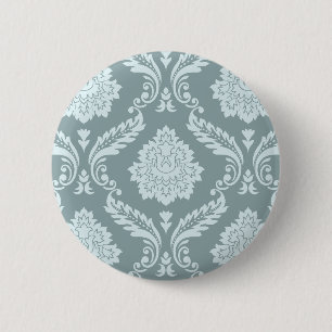 Rococo Damask Stort Mönster Ankan Äggblå+Turkos Knapp