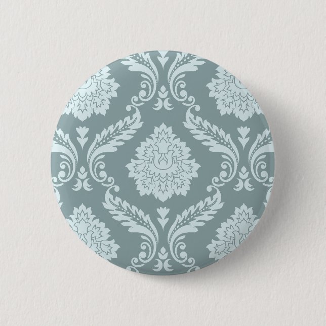 Rococo Damask Stort Mönster Ankan Äggblå+Turkos Knapp (Framsida)