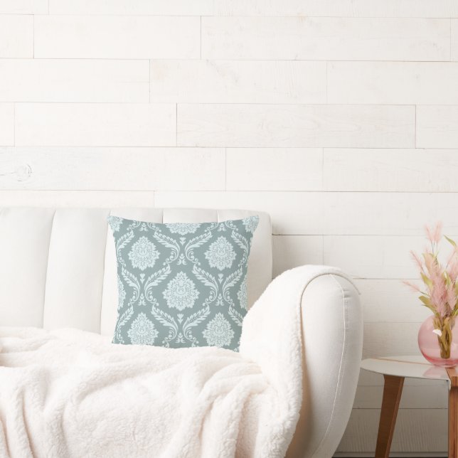 Rococo Damask Stort Mönster Ankan Äggblå+Turkos Kudde (Soffa)