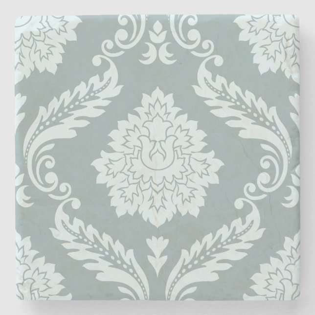 Rococo Damask Stort Mönster Ankan Egg Blå+Turkos Stenunderlägg (Framsidan)