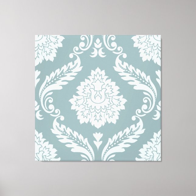Rococo Damask Stort Mönster Ankanägg Blå+Turkos Canvastryck (Framsida)
