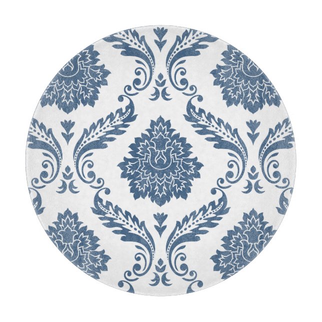 Rococo Damask Stort Mönster Blått på Vitt (Framsidan)