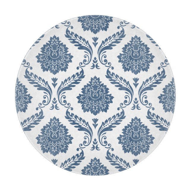 Rococo Damask Stort Mönster Blått på Vitt (Framsidan)