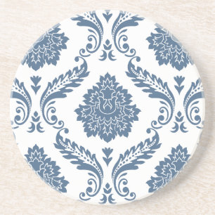 Rococo Damask Stort Mönster Blått på Vitt Underlägg