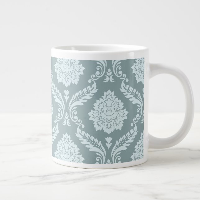 Rococo Damask Stort Mönster Duck Egg Blå+Turkos Jumbo Mugg (Höger)