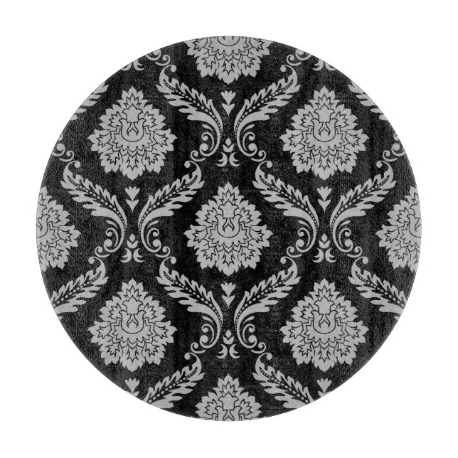 Rococo Damask Stort Mönster Grått på Svart (Framsidan)
