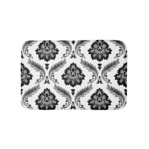 Rococo Damask Stort Mönster Grått Svart Vitt Badrumsmatta