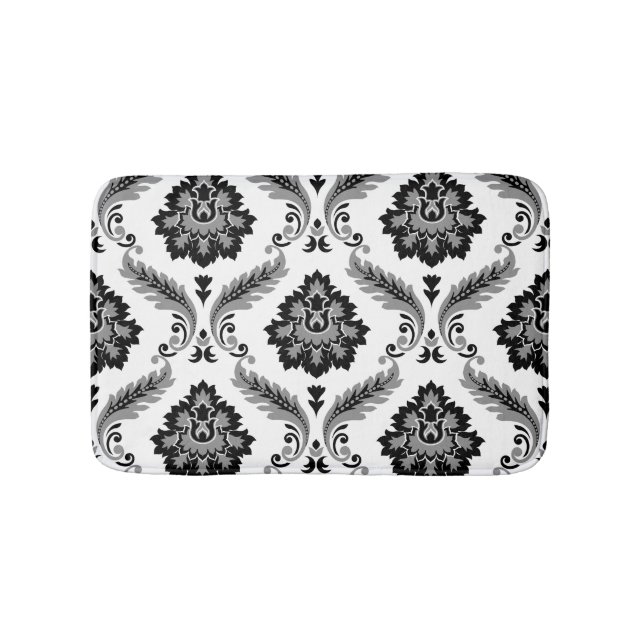 Rococo Damask Stort Mönster Grått Svart Vitt Badrumsmatta (Framsidan)