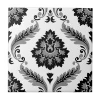 Rococo Damask Stort Mönster Grått Svart Vitt