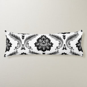 Rococo Damask Stort Mönster Grått Svart Vitt Kroppskudde