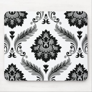 Rococo Damask Stort Mönster Grått Svart Vitt Musmatta