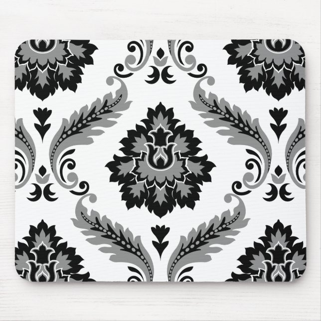Rococo Damask Stort Mönster Grått Svart Vitt Musmatta (Framsidan)