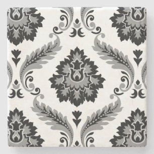 Rococo Damask Stort Mönster Grått Svart Vitt Stenunderlägg