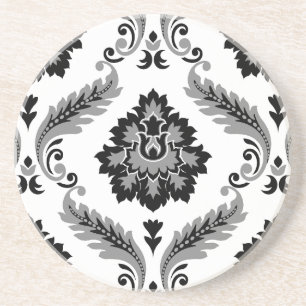 Rococo Damask Stort Mönster Grått Svart Vitt Underlägg
