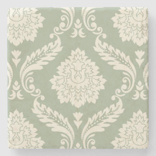 Rococo Damask Stort Mönster Krämfärgad på Grönt Stenunderlägg