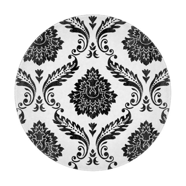 Rococo Damask Stort Mönster Svart på Vitt (Framsidan)