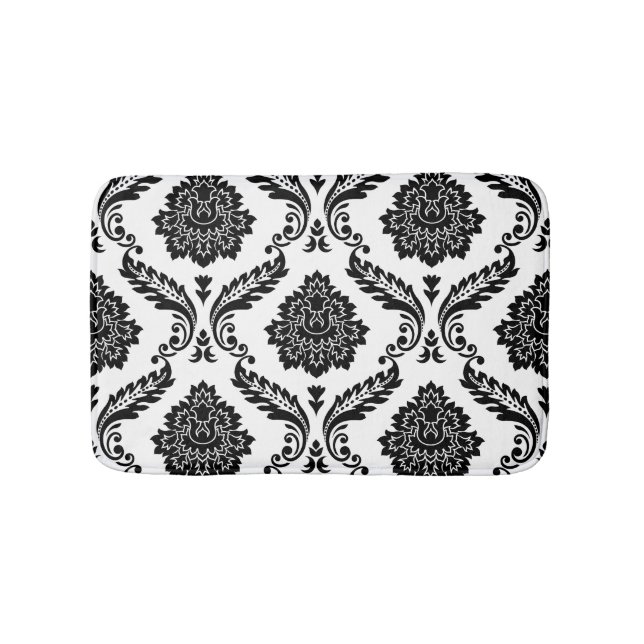 Rococo Damask Stort Mönster Svart på Vitt Badrumsmatta (Framsidan)