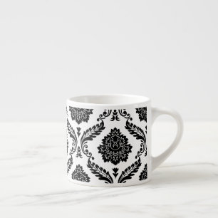 Rococo Damask Stort Mönster Svart på Vitt Espressomugg