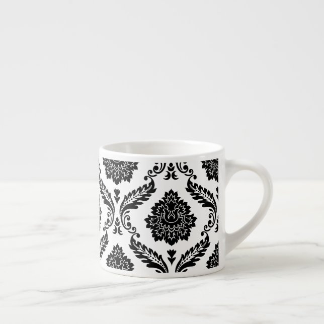 Rococo Damask Stort Mönster Svart på Vitt Espressomugg (Höger)