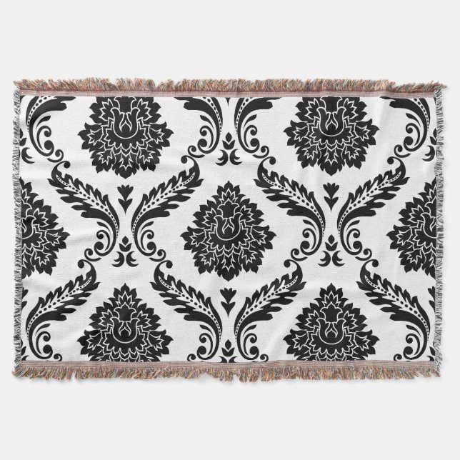 Rococo Damask Stort Mönster Svart på Vitt Filt (Framsidan)