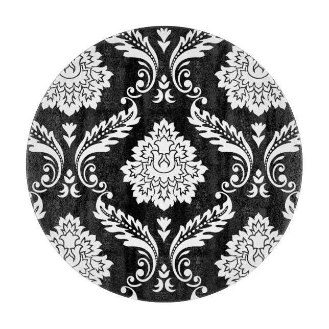 Rococo Damask Stort Mönster Vitt på Svart (Framsidan)