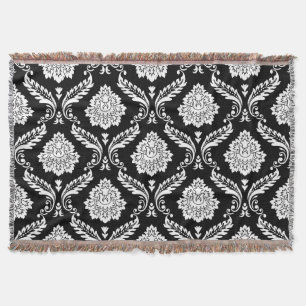 Rococo Damask Stort Mönster Vitt på Svart Filt