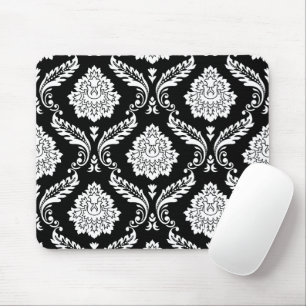 Rococo Damask Stort Mönster Vitt på Svart Musmatta