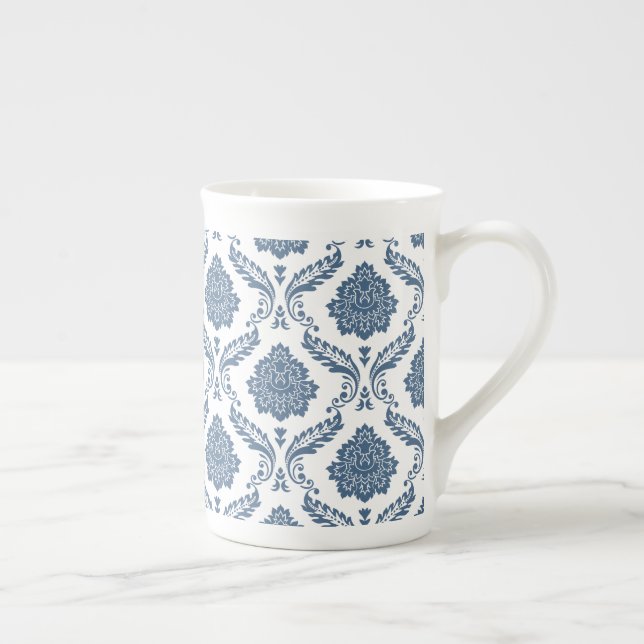 Rococo Damaskmönster Blått på Vitt Benporslin Mugg (Höger)