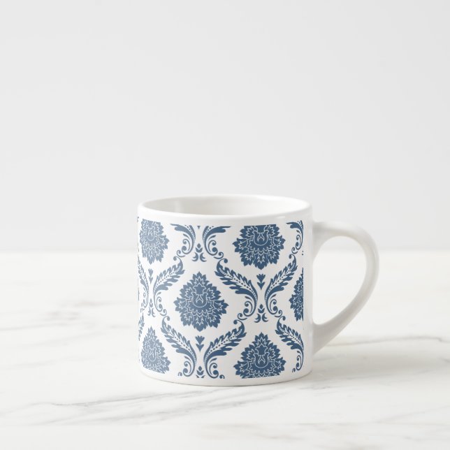 Rococo Damaskmönster Blått på Vitt Espressomugg (Höger)