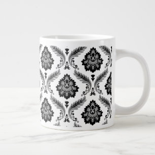 Rococo Damaskmönster Grått Svart Vitt Jumbo Mugg