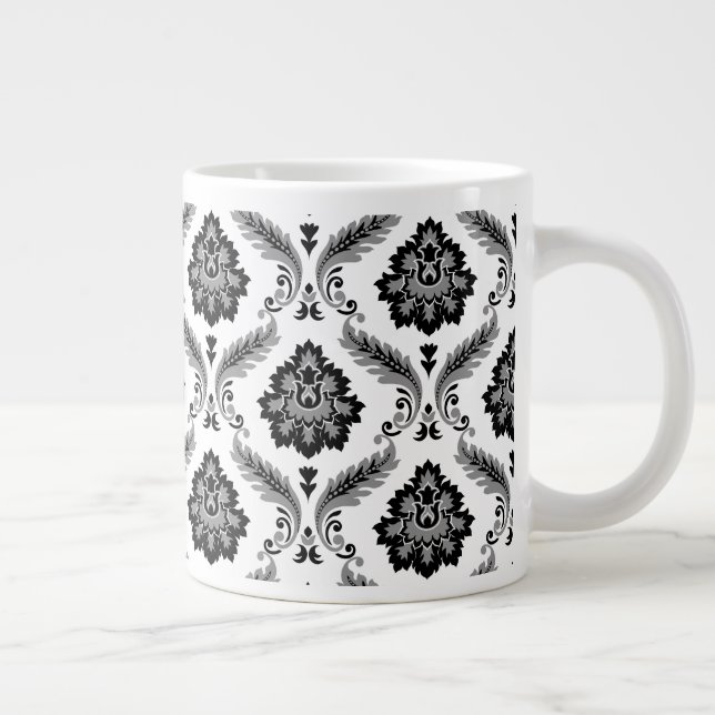 Rococo Damaskmönster Grått Svart Vitt Jumbo Mugg (Höger)