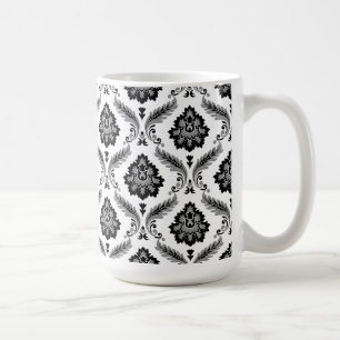 Rococo Damaskmönster Grått Svart Vitt Kaffemugg