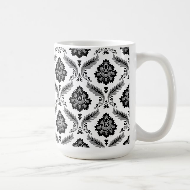 Rococo Damaskmönster Grått Svart Vitt Kaffemugg (Höger)