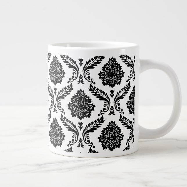 Rococo Damaskmönster Svart på Vitt Jumbo Mugg (Höger)
