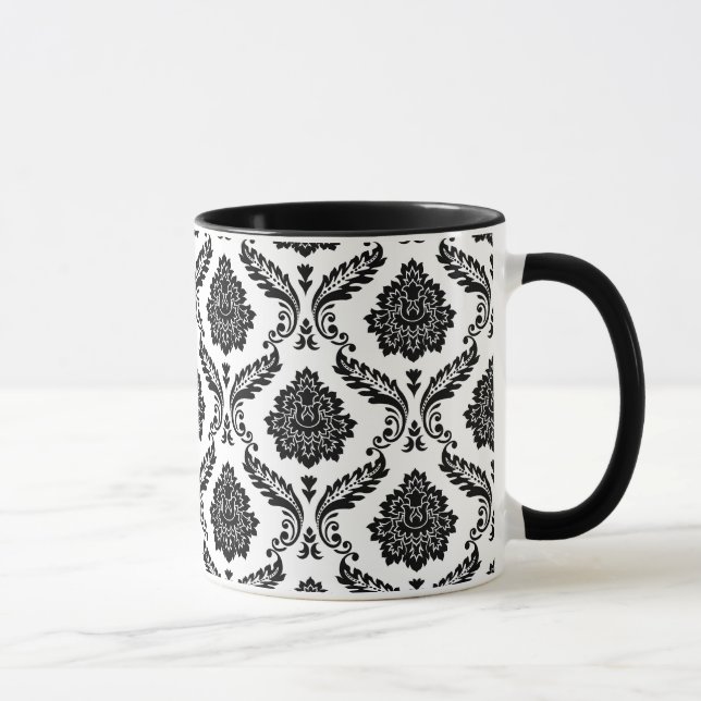 Rococo Damaskmönster Svart på Vitt Mugg (Höger)