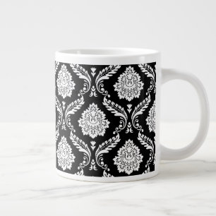Rococo Damaskmönster Vitt på Svart Jumbo Mugg