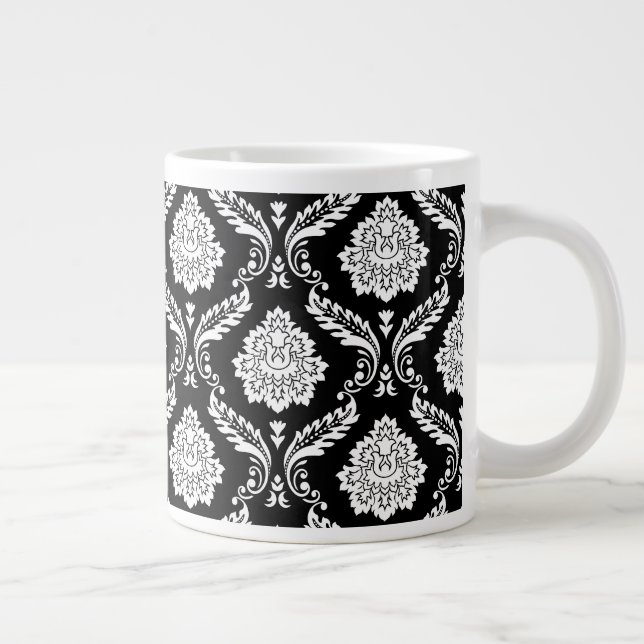 Rococo Damaskmönster Vitt på Svart Jumbo Mugg (Höger)