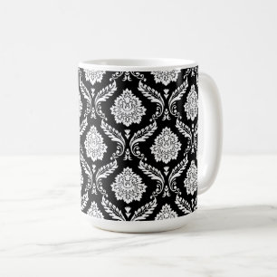 Rococo Damaskmönster Vitt på Svart Kaffemugg