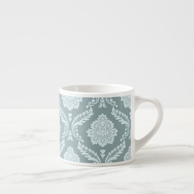 Rococo Damast Mönster Andeggblå + Turkos Espressomugg (Höger)