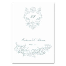 Rococo Dusty Blue Elegant Folable Namn Place Bordsnummer