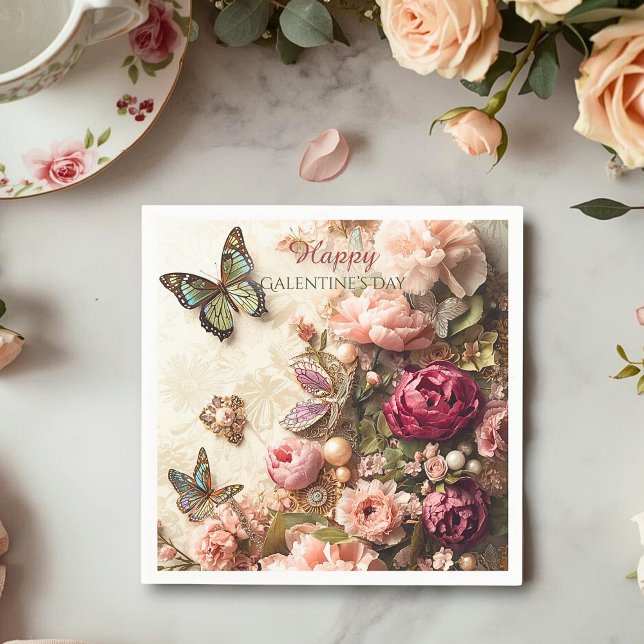 Rococo Fjärilsträdgård Galentine Blommig Elegans Pappersservett (Skapare uppladdad)