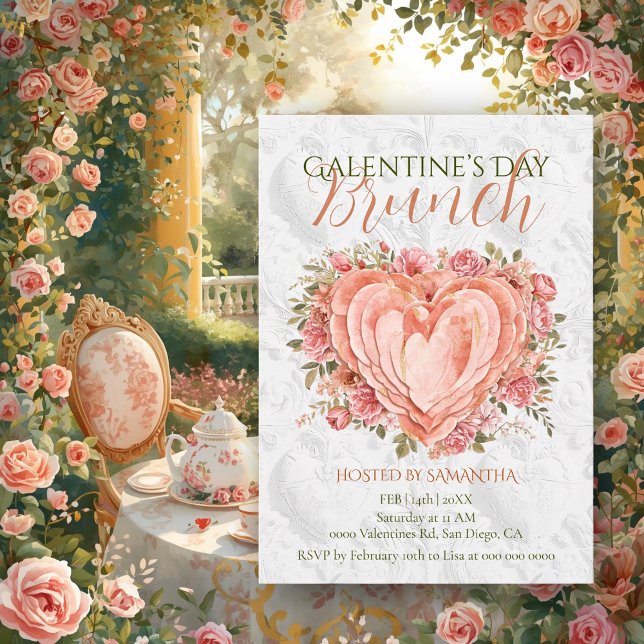 Rococo Floral Heart Galentine’s Brunch Garden Inbjudningar (Skapare uppladdad)