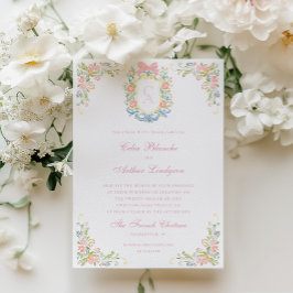 Rococo Floral Monogram Crest Wedding Inbjudningar