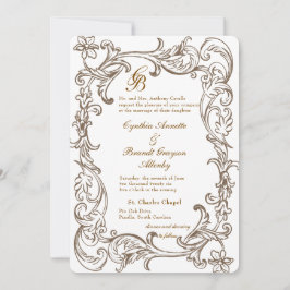 Rococo Florentine Monochrome Monogram Inbjudningar