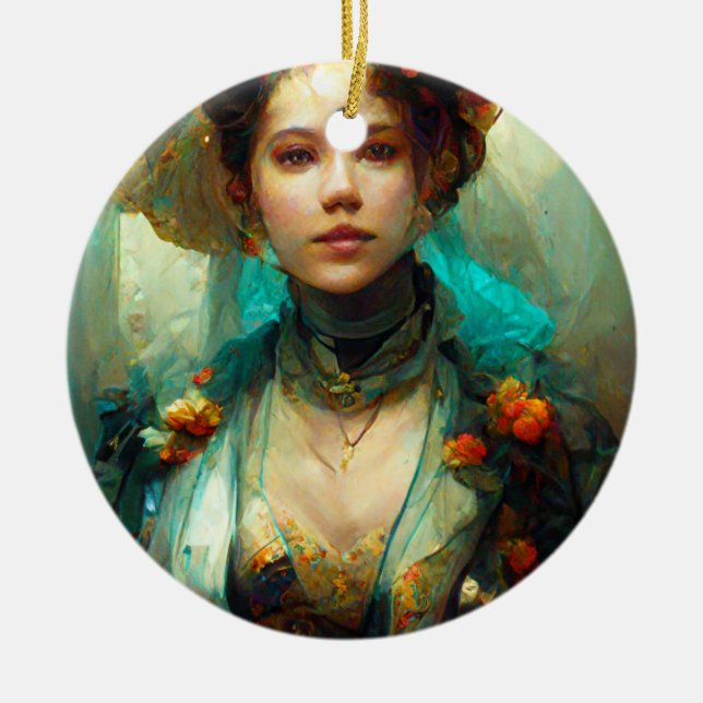 Rococo Future Sci-Fi Fantasy Julgransprydnad Keramik (Framsidan)