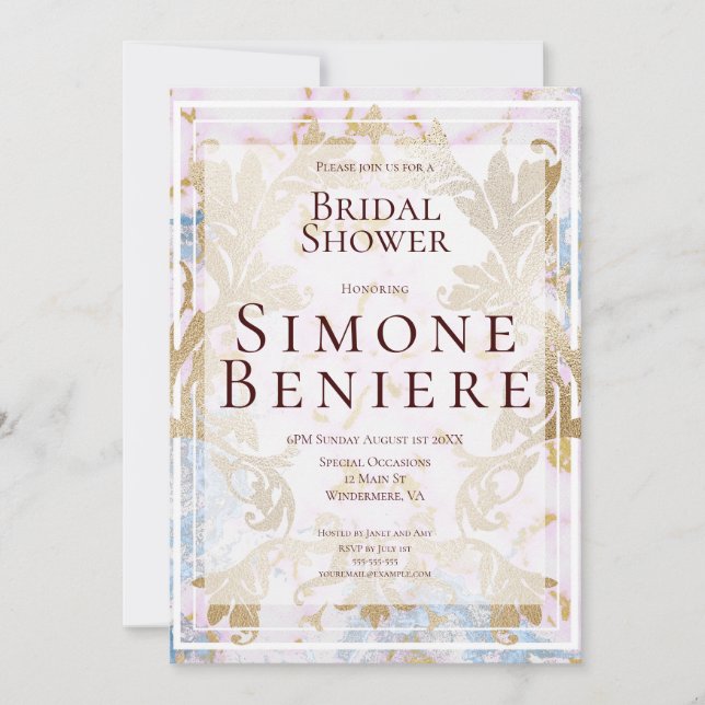 Rococo Guld Filigree Inbjudningskort för möhippan (Framsida)